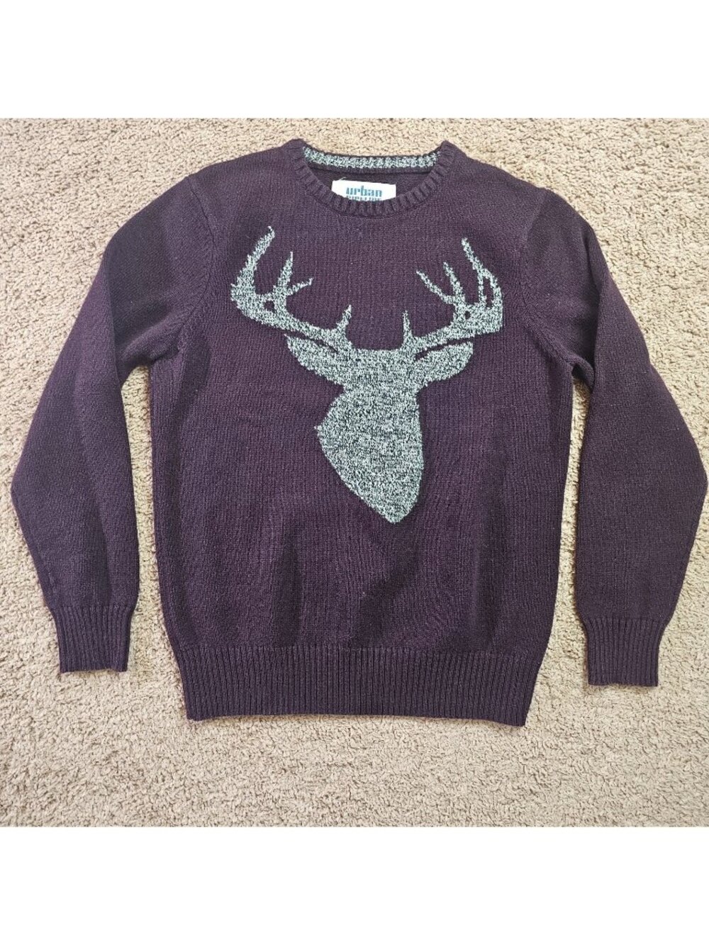 Urban Pipeline Sweater Mens M Purple Crewneck Pullover Deer Head Cotton